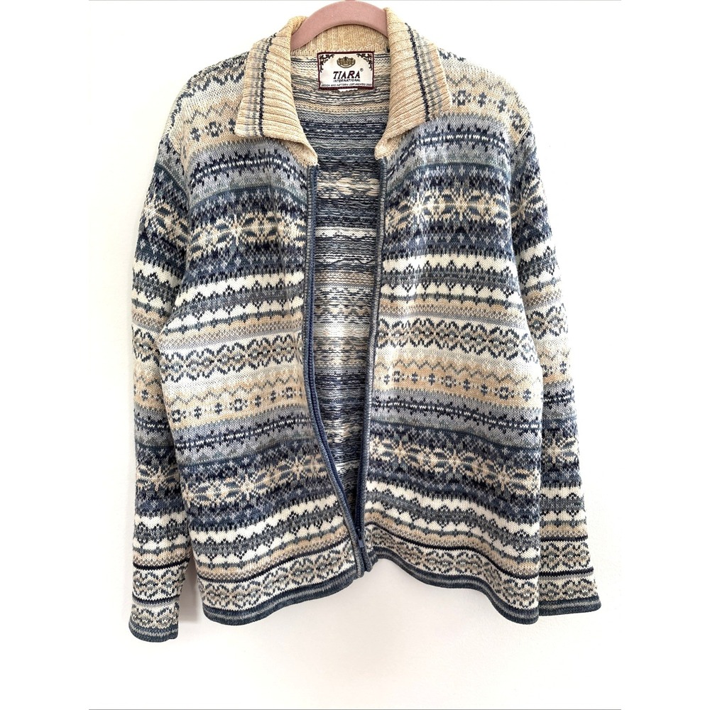 VTG Tiara International Fair Isle Full Zip Cardigan Cottagecore Grandma Chic